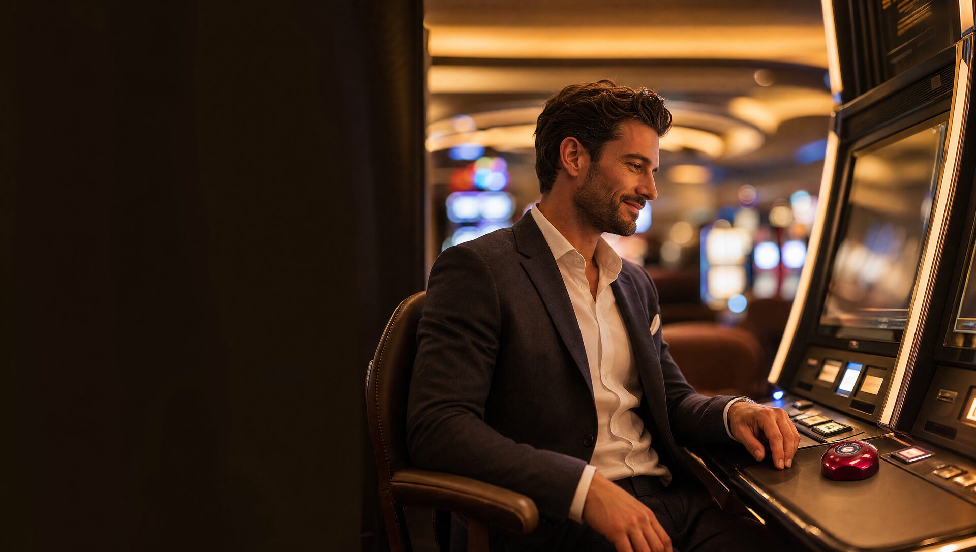 A modern casino slot machine with a Smart Call wireless call button on the console