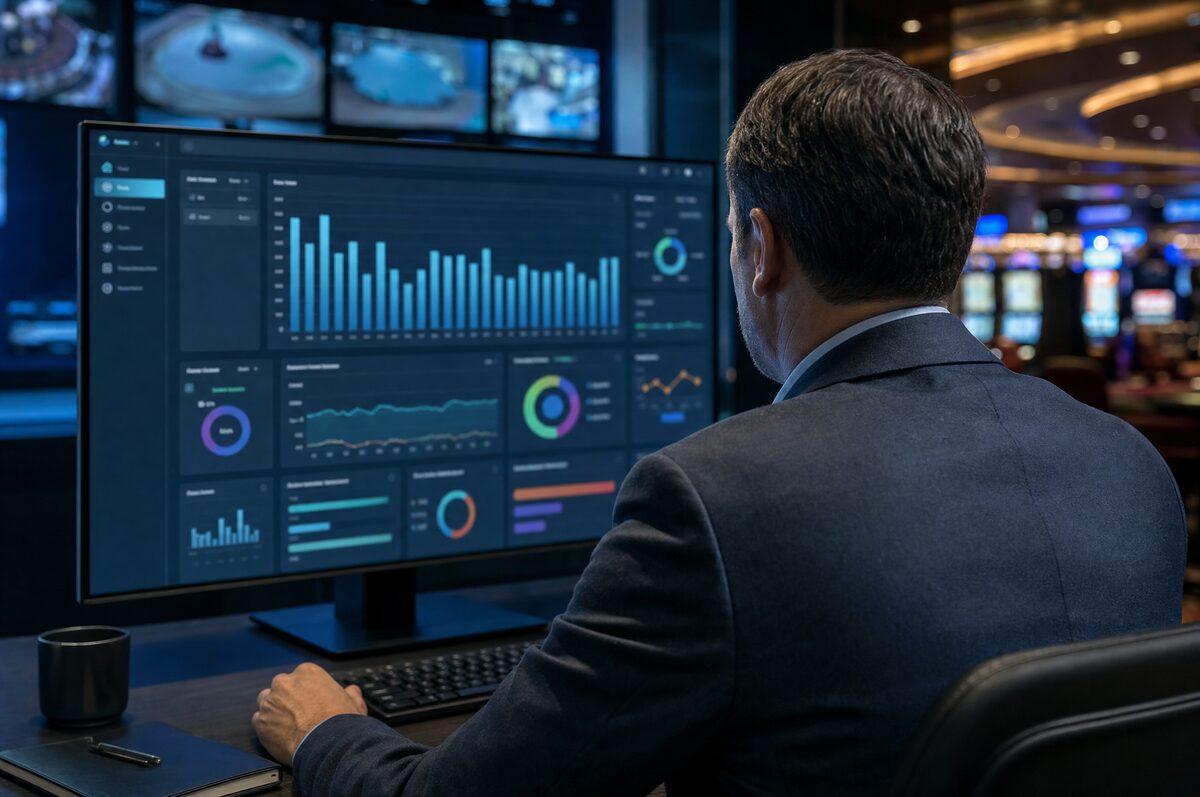 Casino operations manager reviewing a Bell Cloud response dashboard
